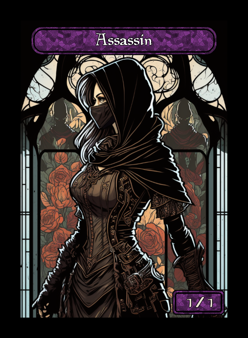 Assassin token - custom Stained Glass art design for tabletop gaming