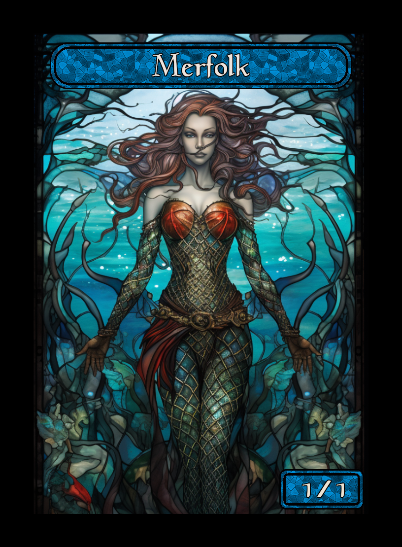 Merfolk token - custom Stained Glass art design for tabletop gaming