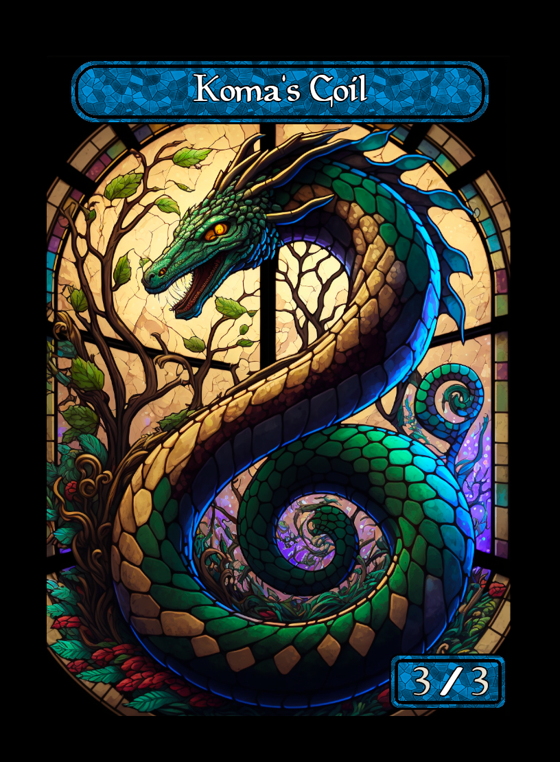 Komas Coil token - custom Stained Glass art design for tabletop gaming
