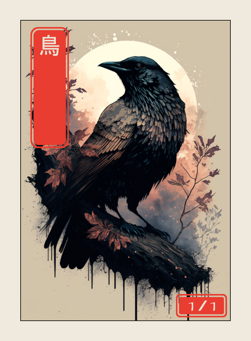 Bird token - custom Japanese art design for tabletop gaming