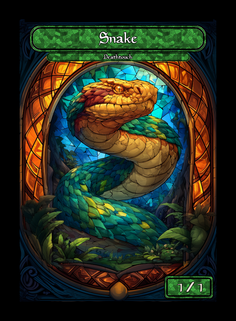 Snake token - custom Stained Glass art design for tabletop gaming