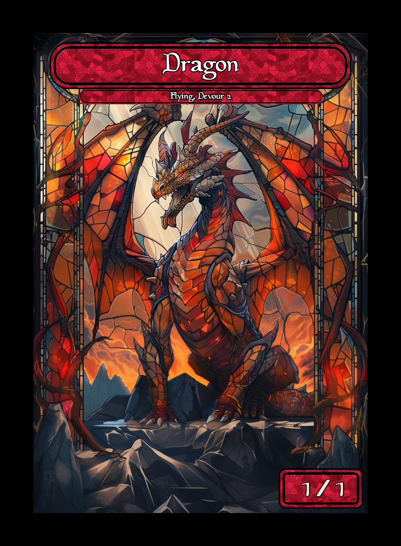 Dragon token - custom Stained Glass art design for tabletop gaming