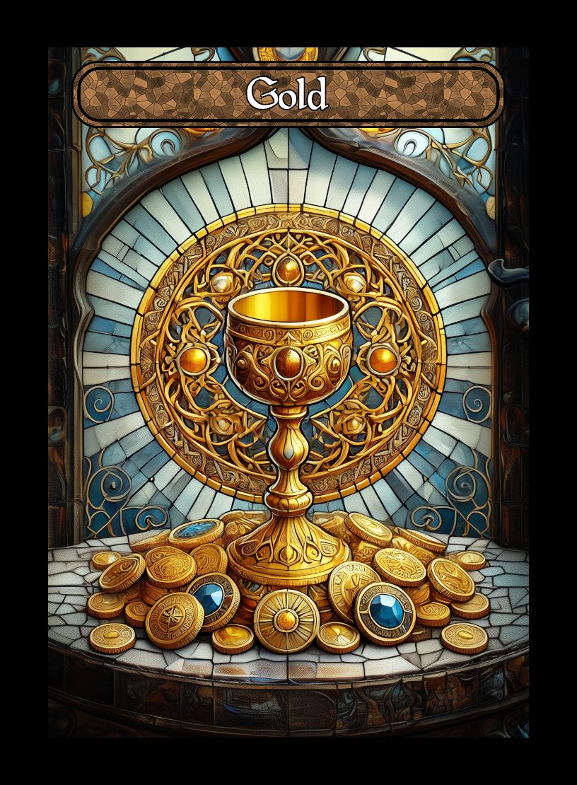 Gold token - custom Stained Glass art design for tabletop gaming