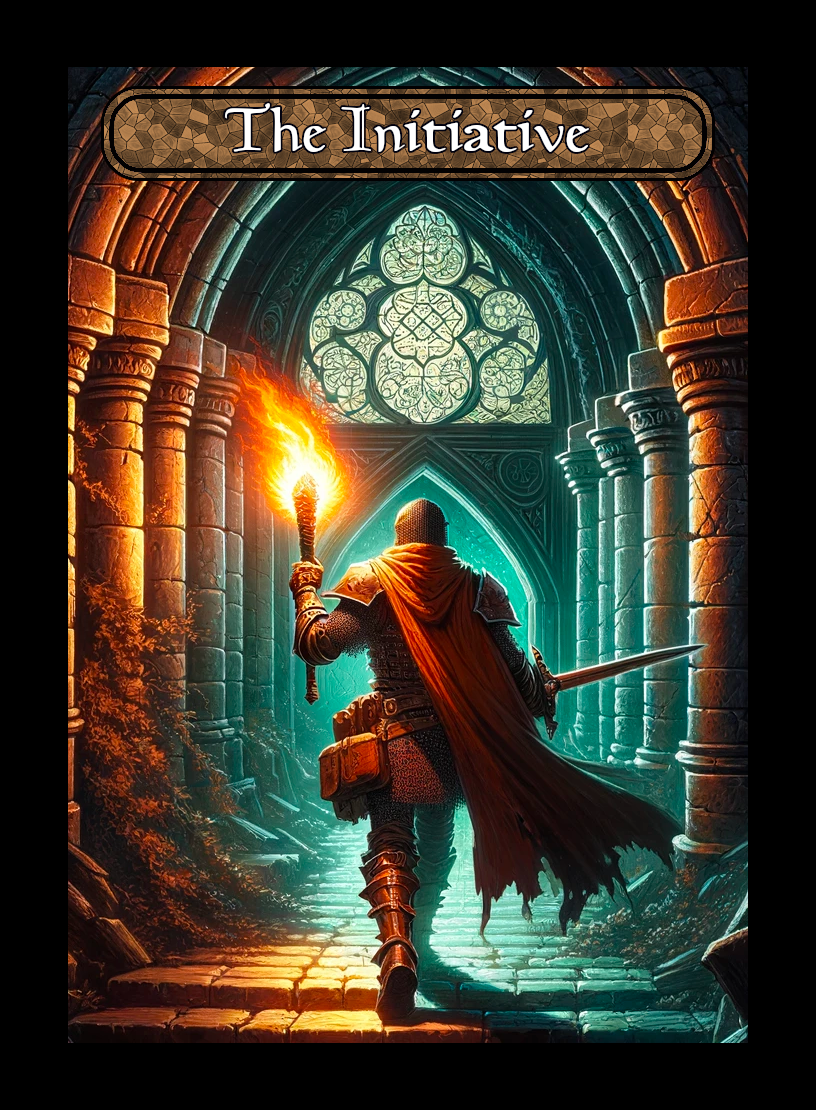 The Initiative token - custom Stained Glass art design for tabletop gaming