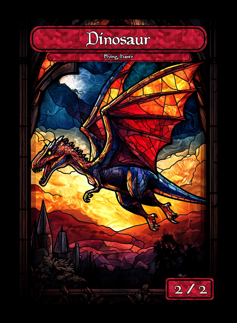 Dinosaur token - custom Stained Glass art design for tabletop gaming