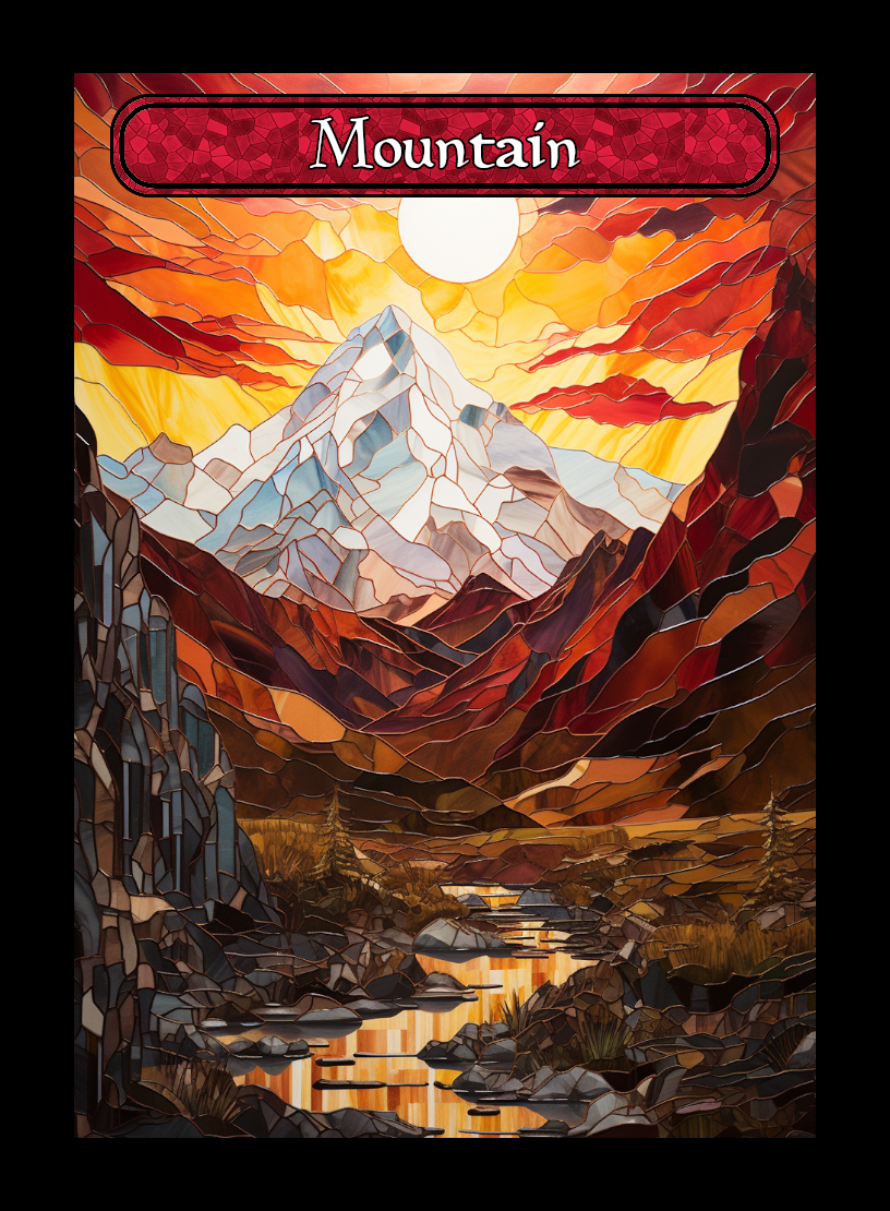 Mountain token - custom Stained Glass art design for tabletop gaming