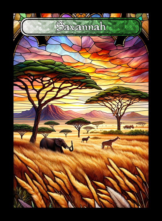 Savannah token - custom Stained Glass art design for tabletop gaming