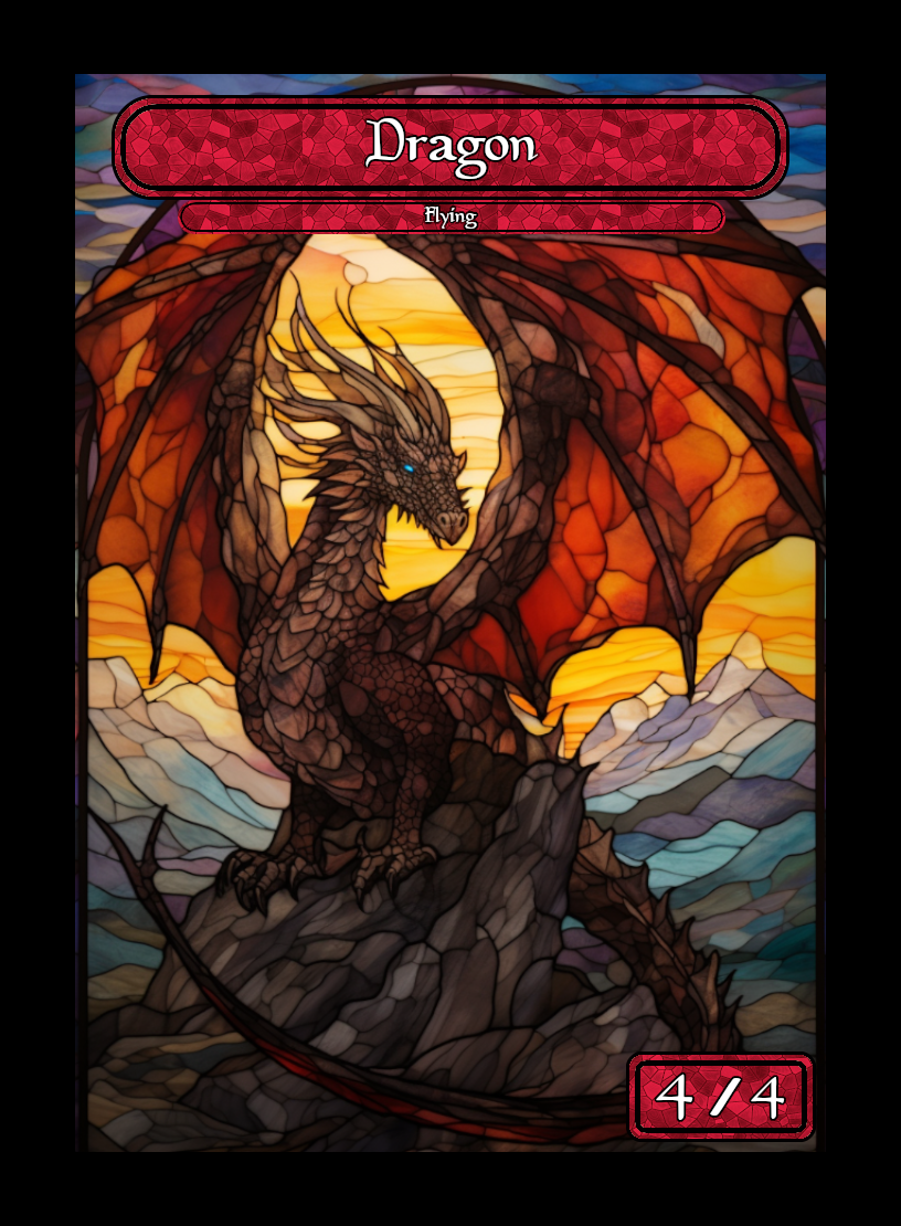 Dragon token - custom Stained Glass art design for tabletop gaming