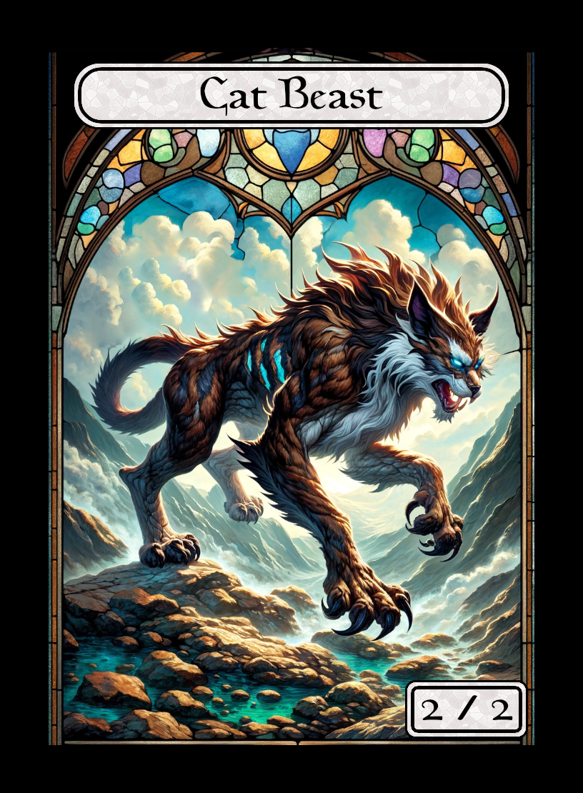 Cat Beast token - custom Stained Glass art design for tabletop gaming