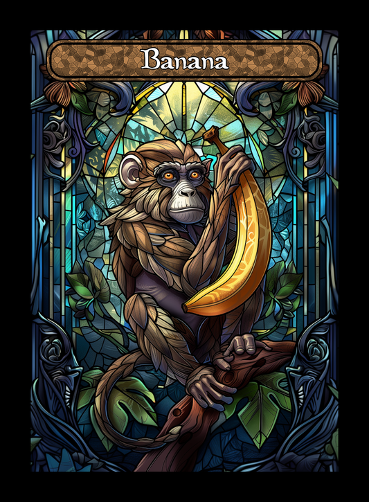 Banana token - custom Stained Glass art design for tabletop gaming