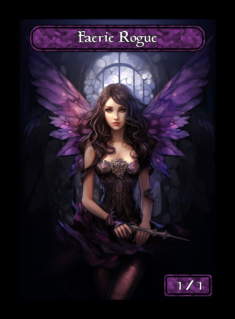 Faerie Rogue token - custom Stained Glass art design for tabletop gaming