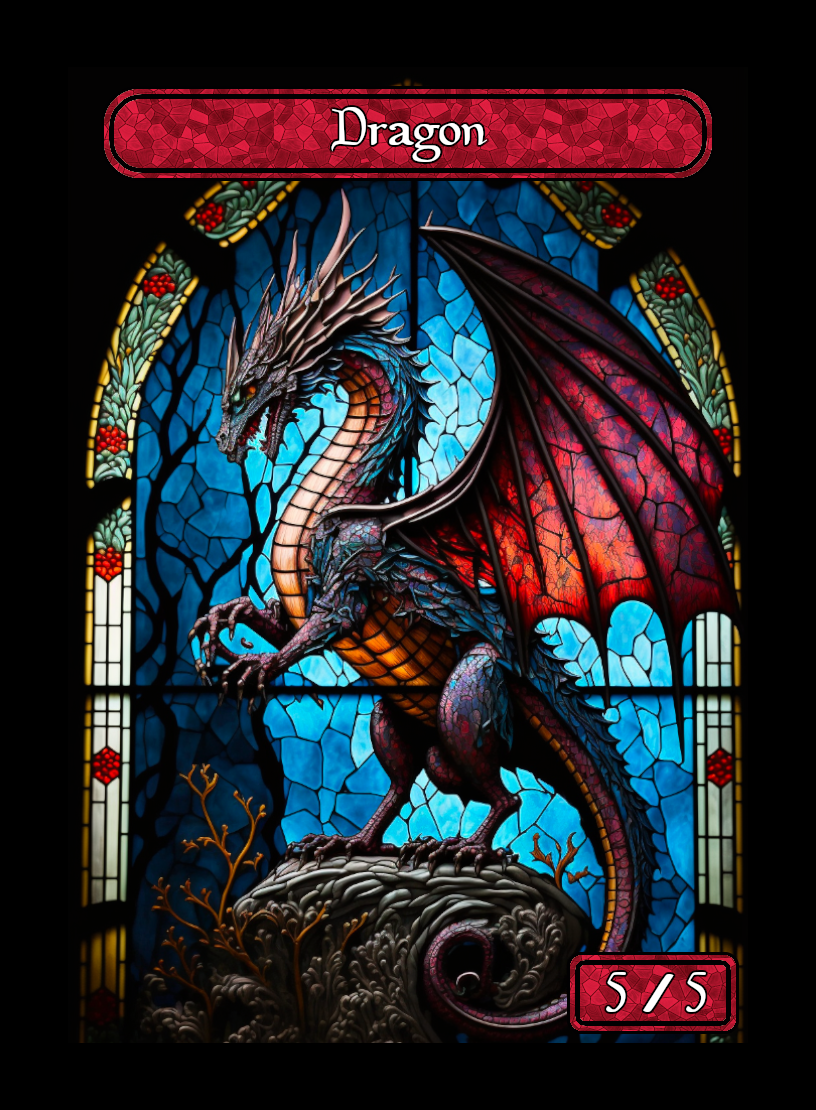 Dragon token - custom Stained Glass art design for tabletop gaming