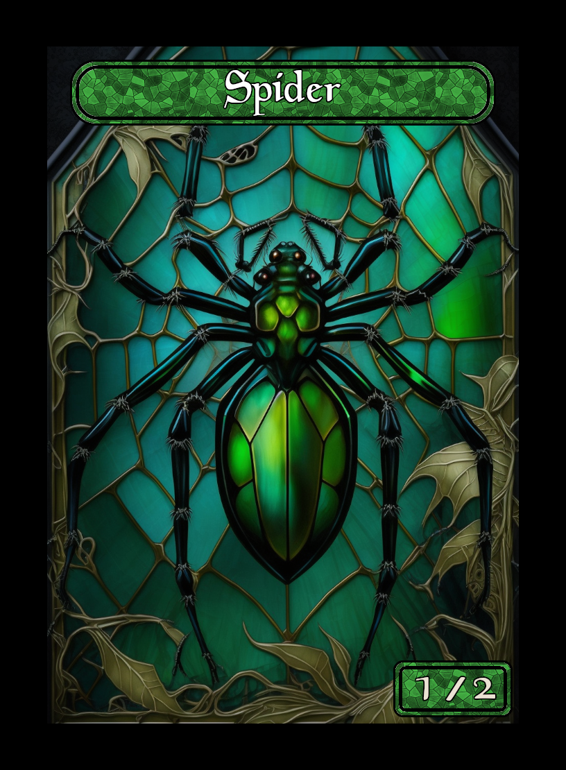 Spider token - custom Stained Glass art design for tabletop gaming