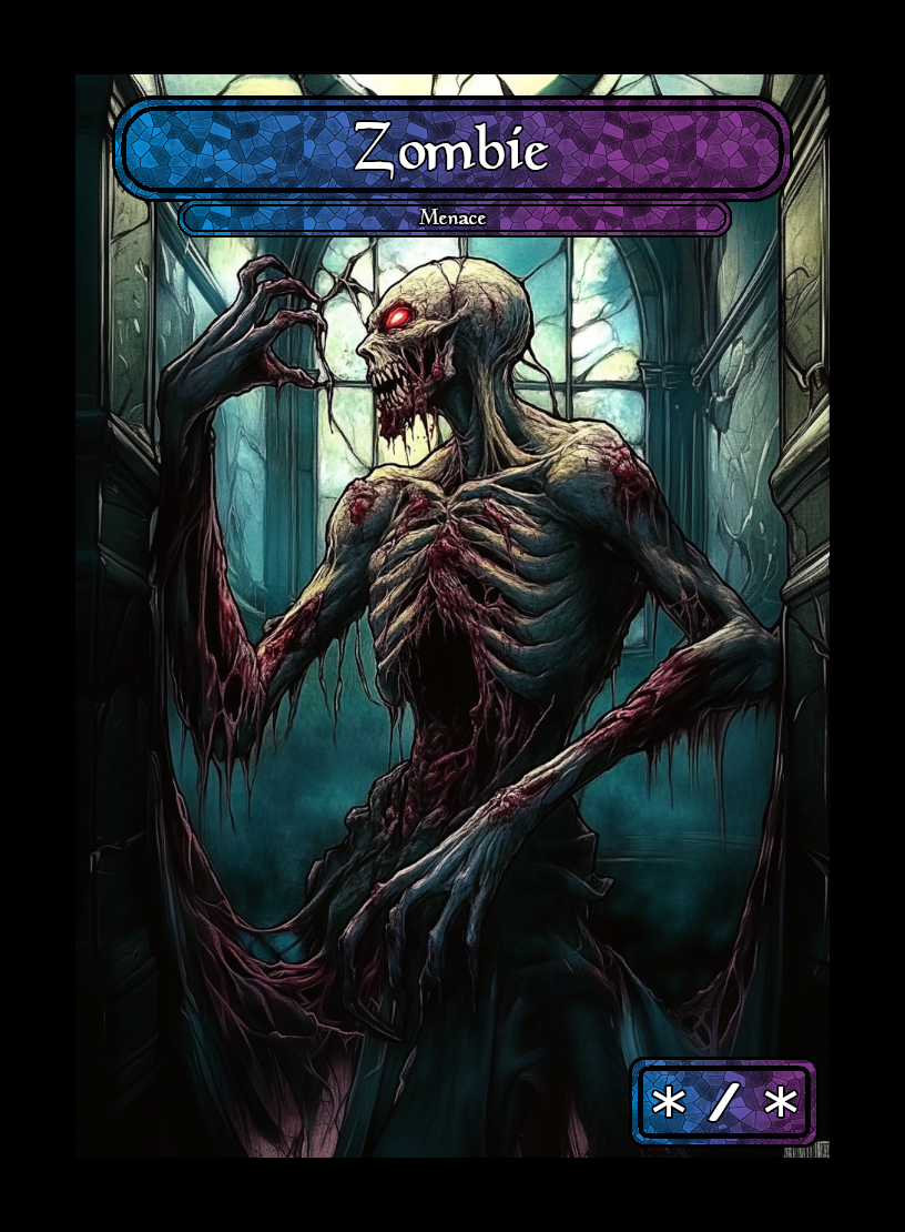 Zombie token - custom Stained Glass art design for tabletop gaming