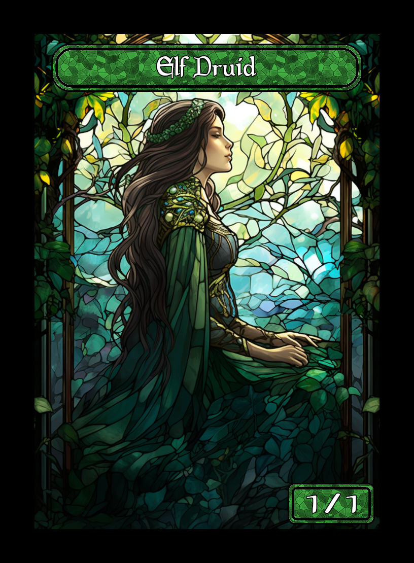 Elf Druid token - custom Stained Glass art design for tabletop gaming
