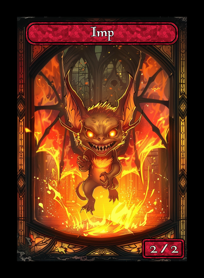 Imp token - custom Stained Glass art design for tabletop gaming