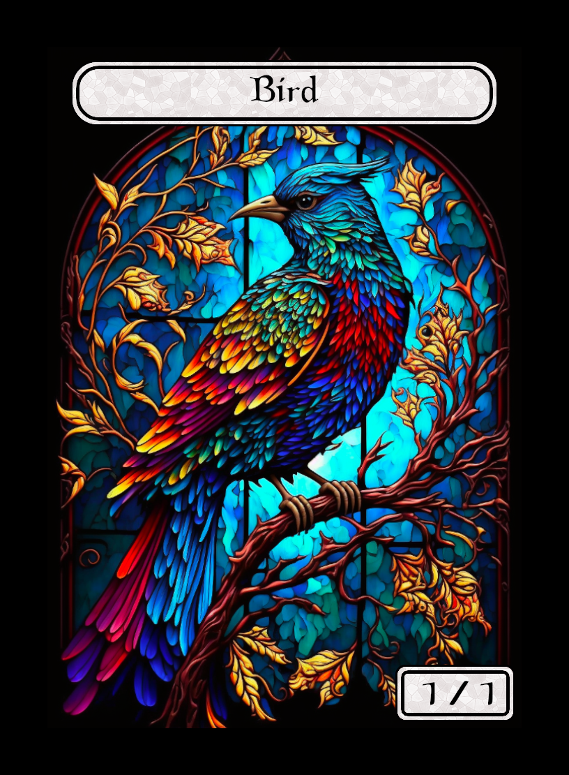 Bird token - custom Stained Glass art design for tabletop gaming