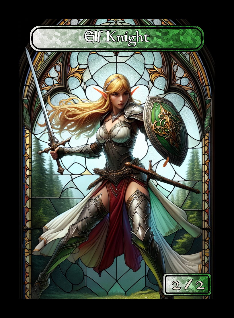 Elf Knight token - custom Stained Glass art design for tabletop gaming