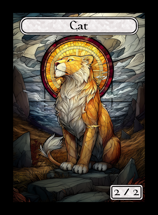 Cat token - custom Stained Glass art design for tabletop gaming