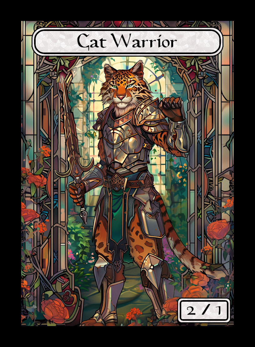 Cat Warrior token - custom Stained Glass art design for tabletop gaming