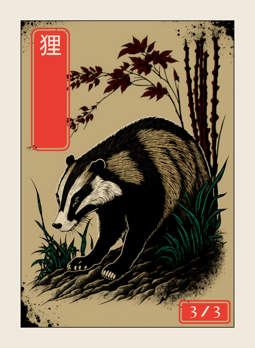 Badger token - custom Japanese art design for tabletop gaming