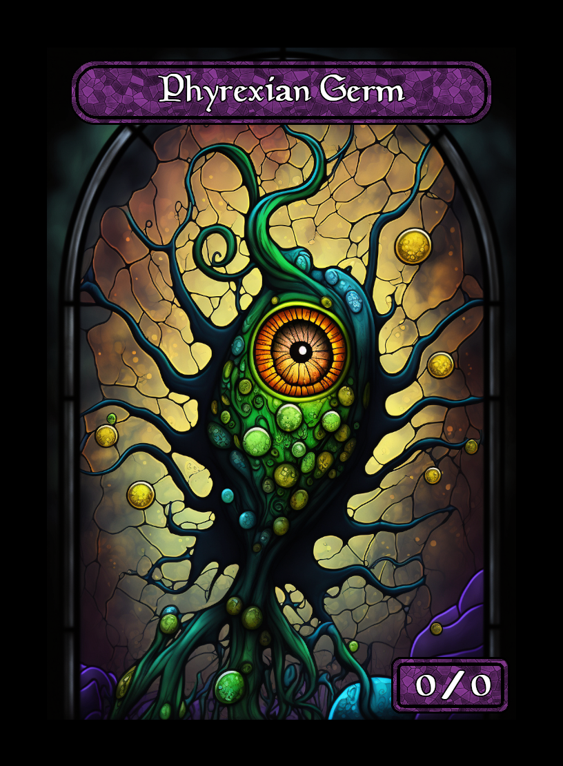 Phyrexian Germ token - custom Stained Glass art design for tabletop gaming