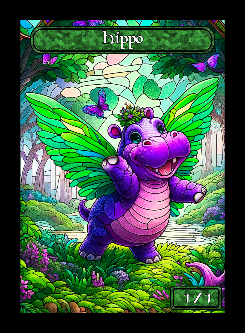 Hippo token - custom Stained Glass art design for tabletop gaming