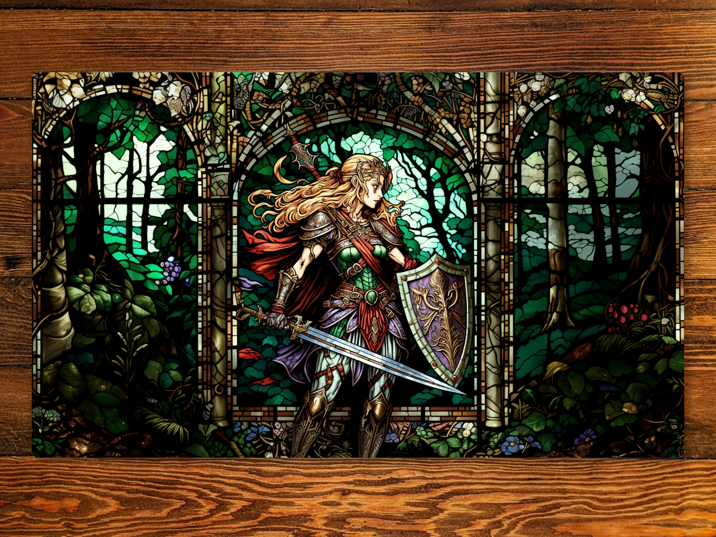 Elf Warrior Playmat Stained Glass 14" X 24" Playmat