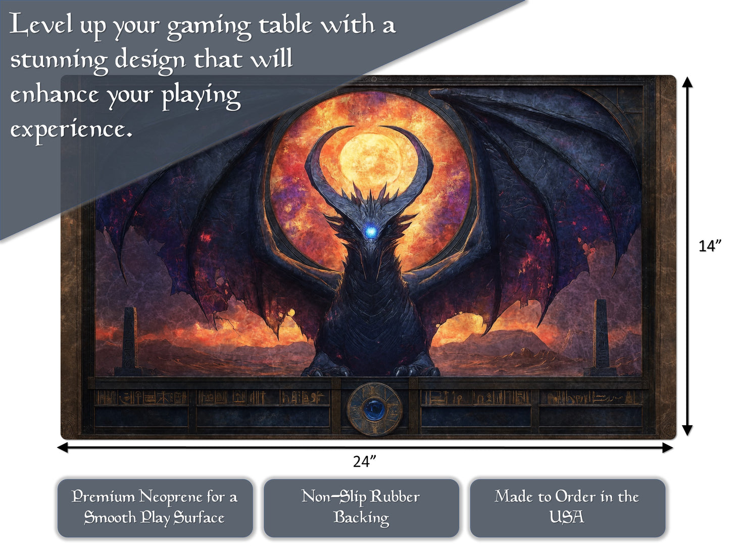 Ancient Dragon Playmat MTG Playmat Egyption Playmat 14" X 24" Playmat With Option For Magic Zone Layout For Edh, and other ccg games