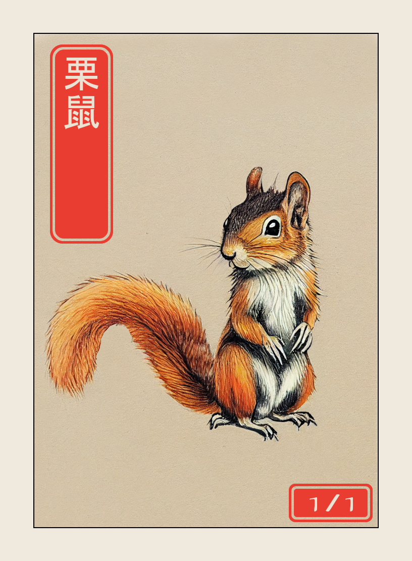 Squirrel token - custom Japanese art design for tabletop gaming