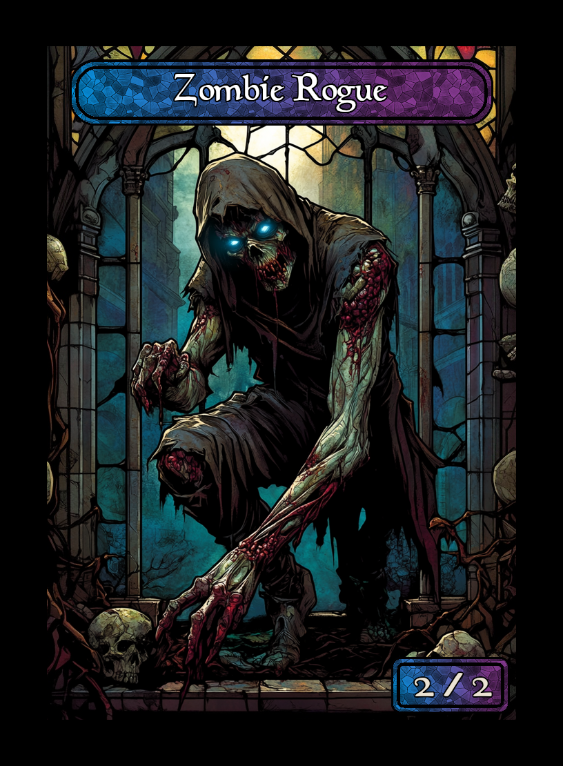 Zombie Rogue token - custom Stained Glass art design for tabletop gaming