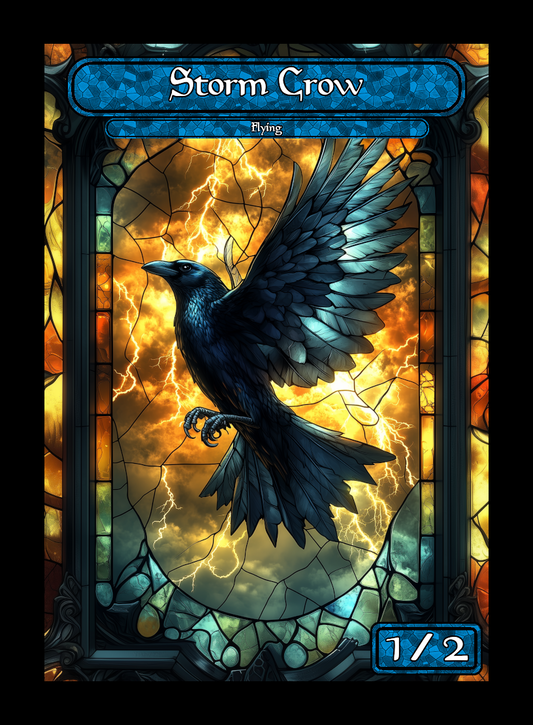 Storm Crow token - custom Stained Glass art design for tabletop gaming