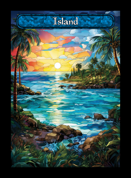 Island token - custom Stained Glass art design for tabletop gaming