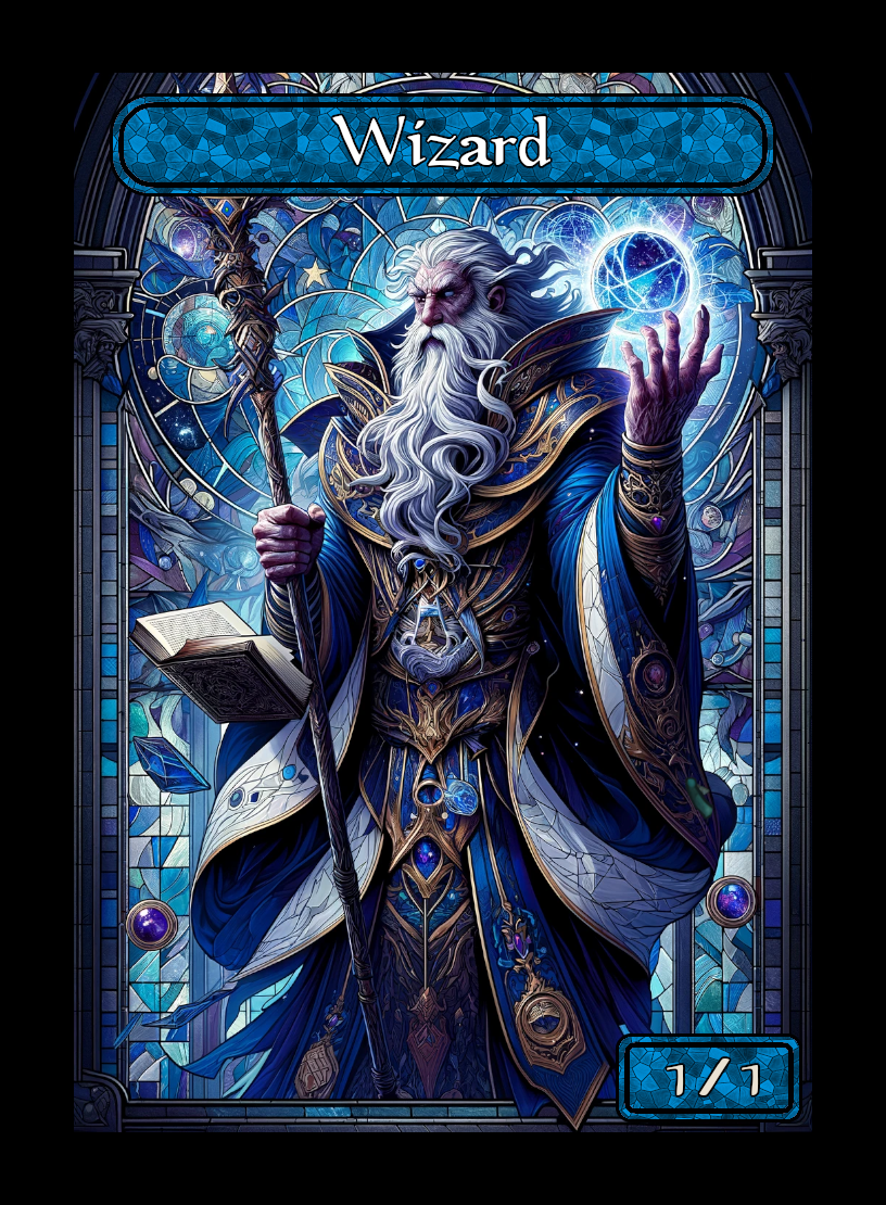 Wizard token - custom Stained Glass art design for tabletop gaming