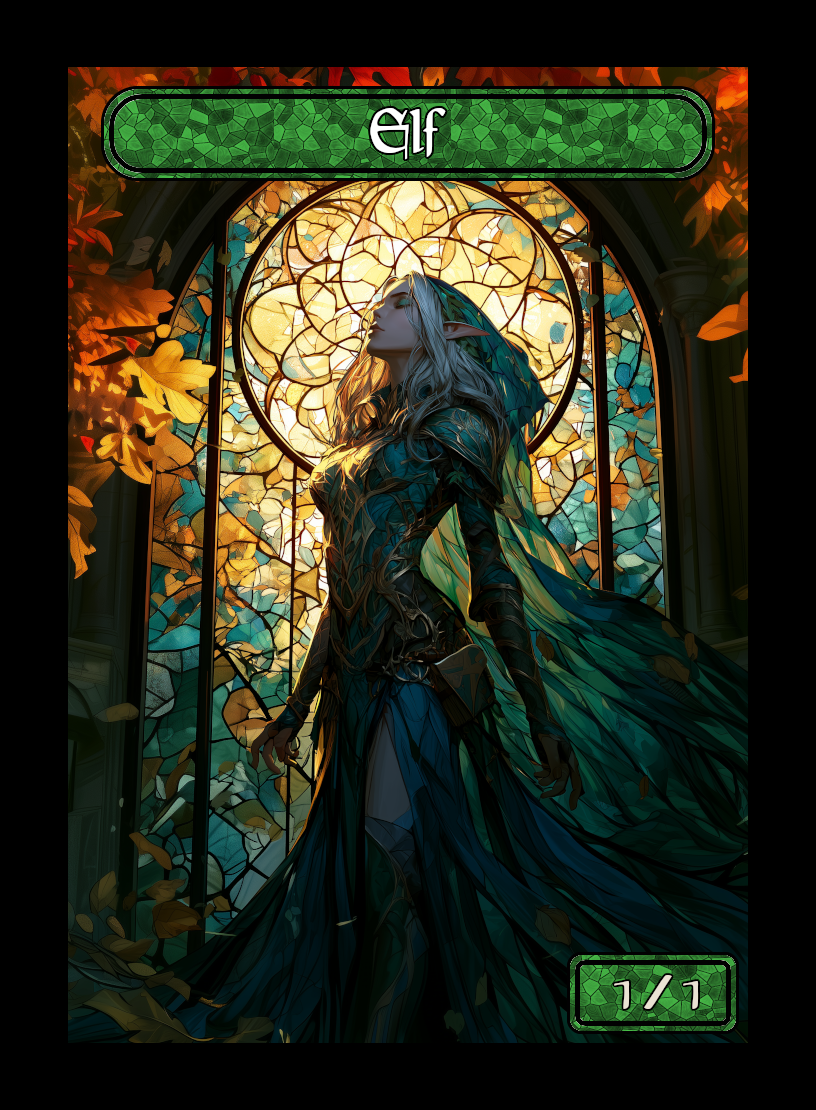 Elf token - custom Stained Glass art design for tabletop gaming