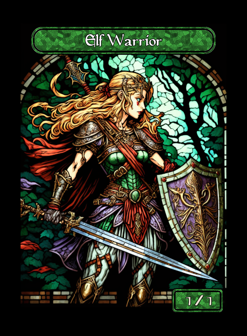 Elf Warrior token - custom Stained Glass art design for tabletop gaming