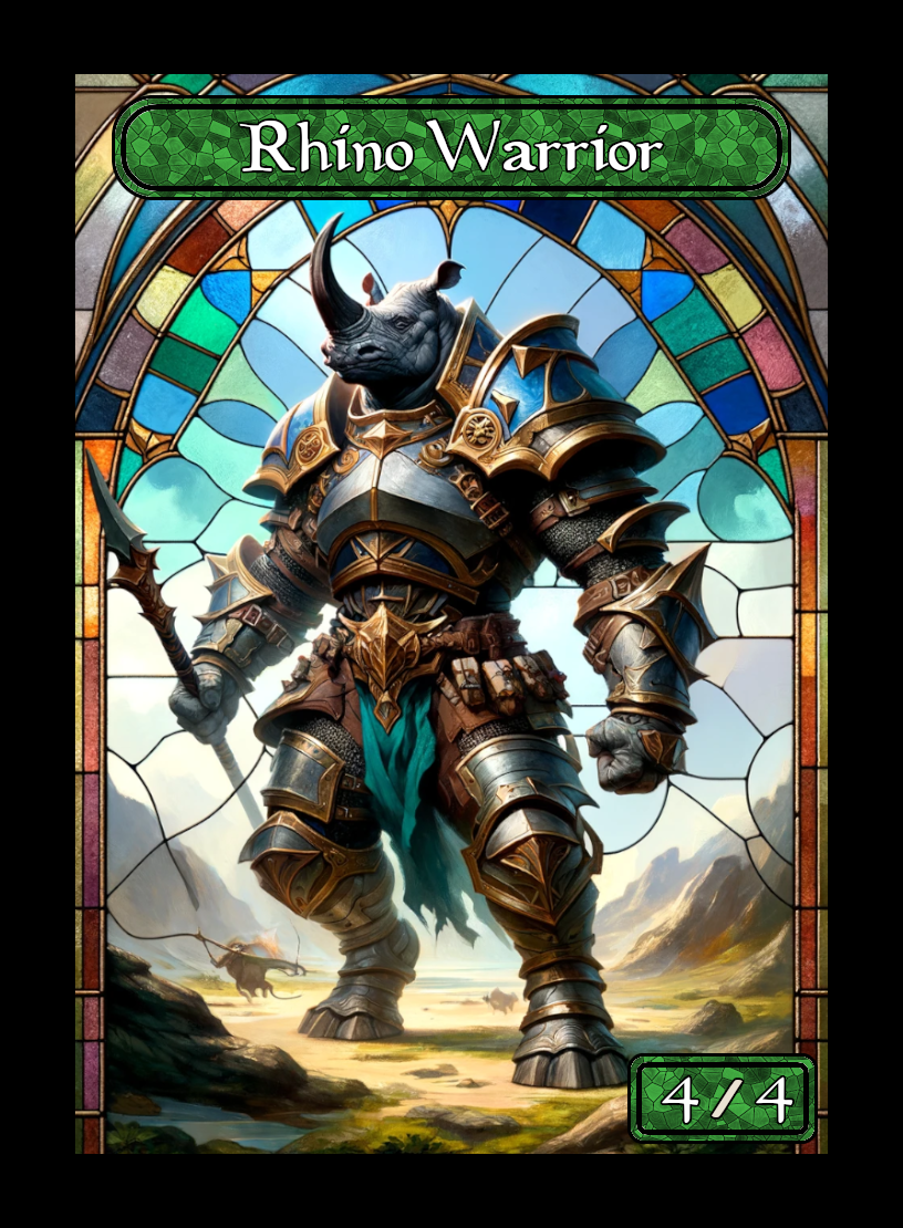 Rhino Warrior token - custom Stained Glass art design for tabletop gaming