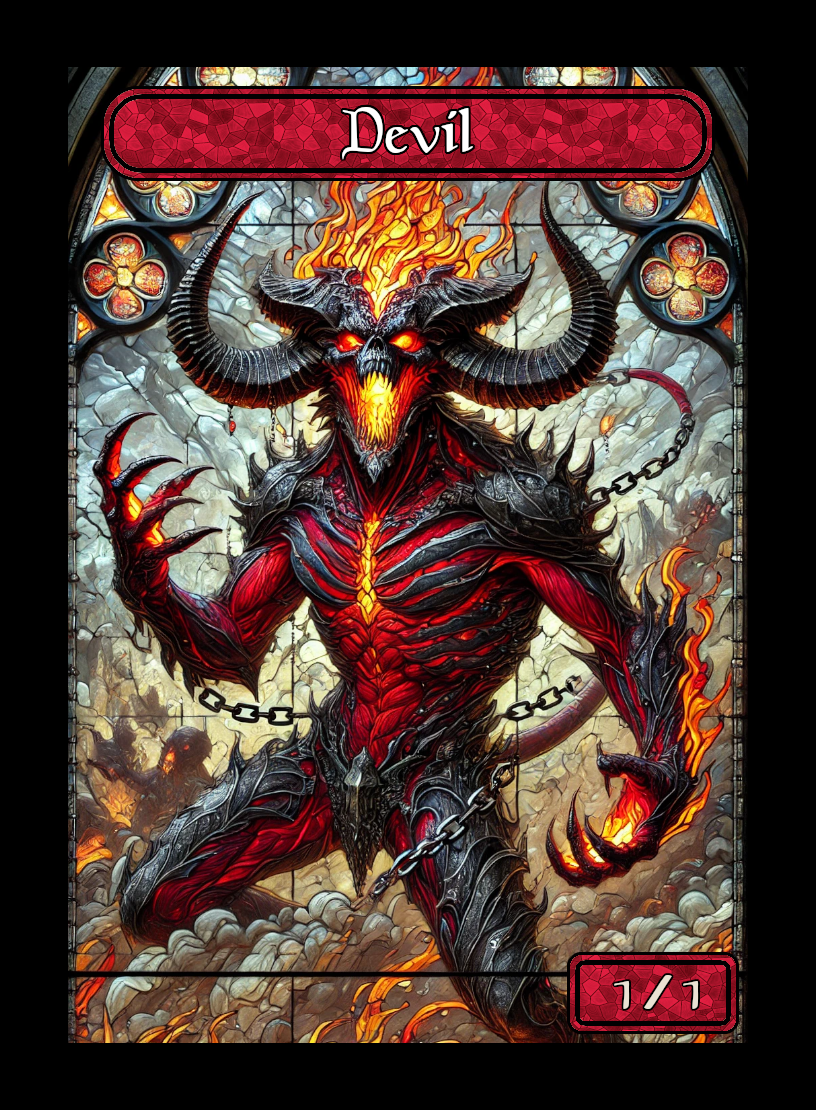 Devil token - custom Stained Glass art design for tabletop gaming
