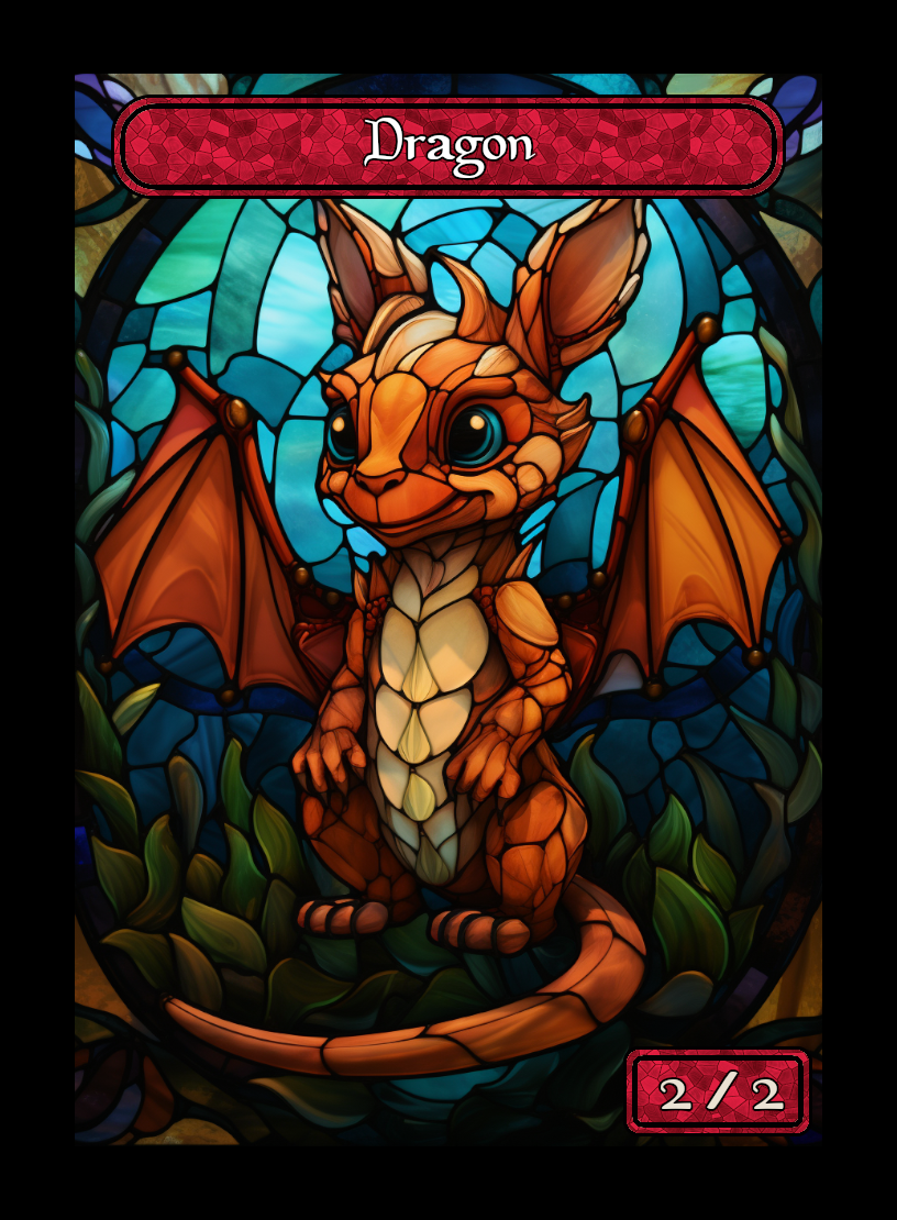 Dragon token - custom Stained Glass art design for tabletop gaming
