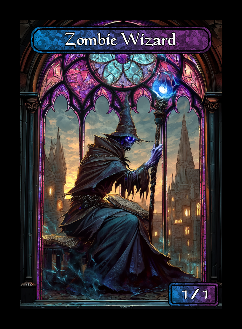 Zombie Wizard token - custom Stained Glass art design for tabletop gaming