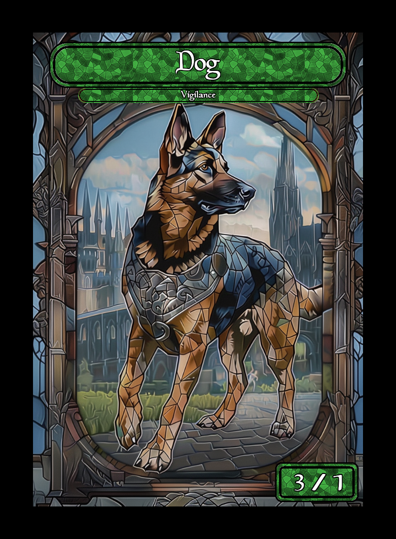 Dog token - custom Stained Glass art design for tabletop gaming