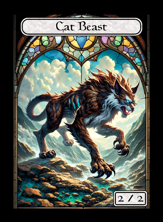 Cat Beast token - custom Stained Glass art design for tabletop gaming