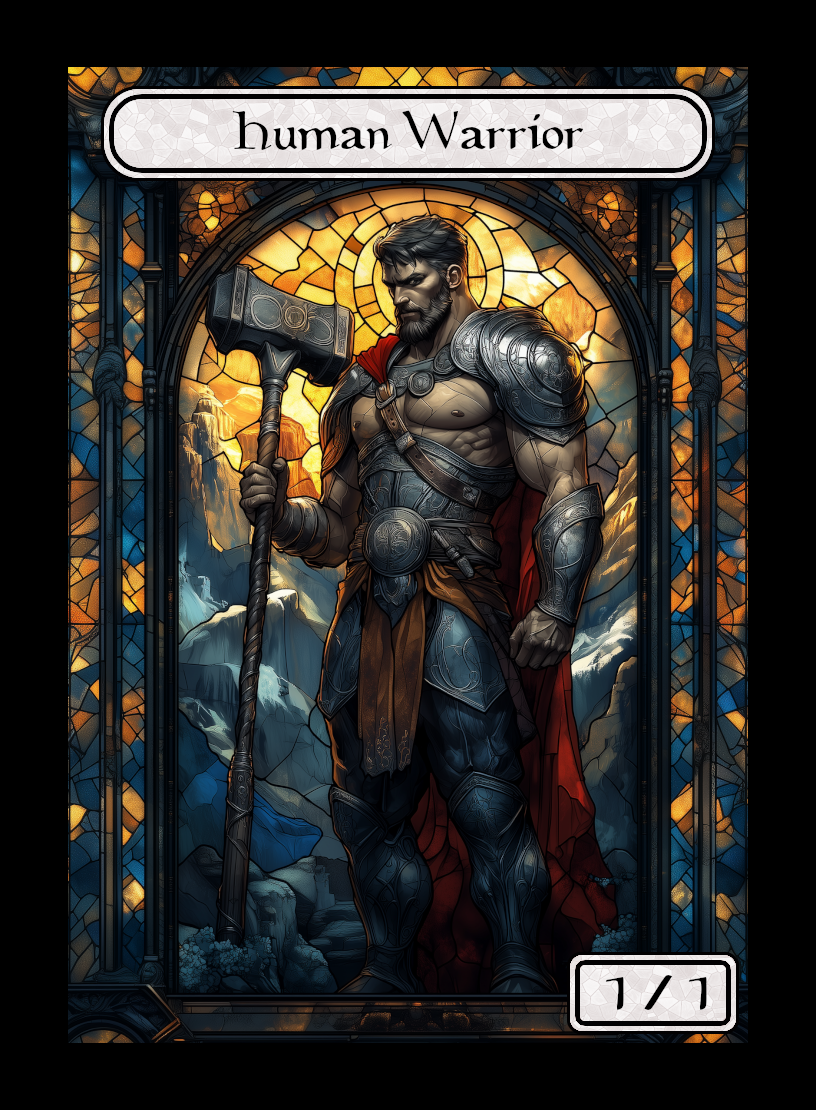 Human Warrior token - custom Stained Glass art design for tabletop gaming