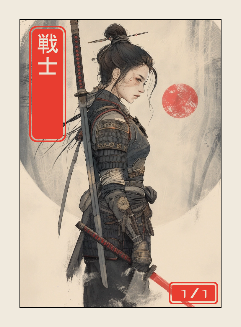 Warrior token - custom Japanese art design for tabletop gaming