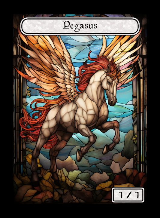 Pegasus token - custom Stained Glass art design for tabletop gaming