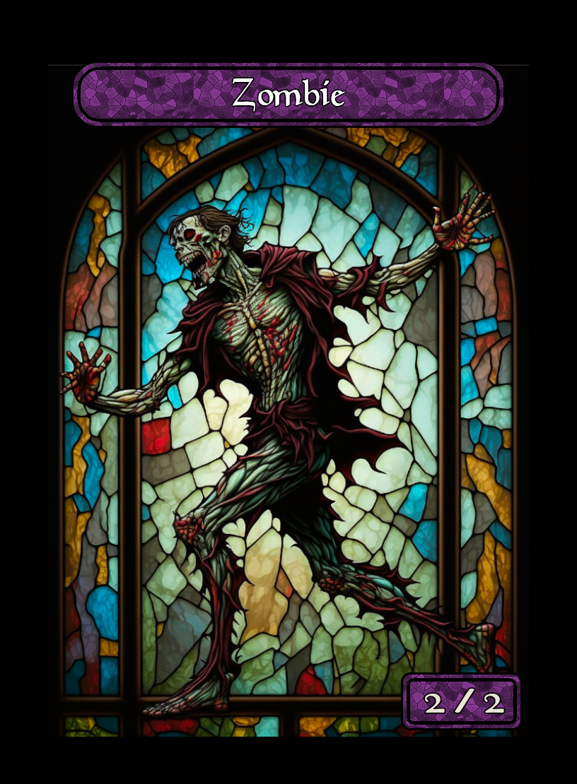 Zombie token - custom Stained Glass art design for tabletop gaming