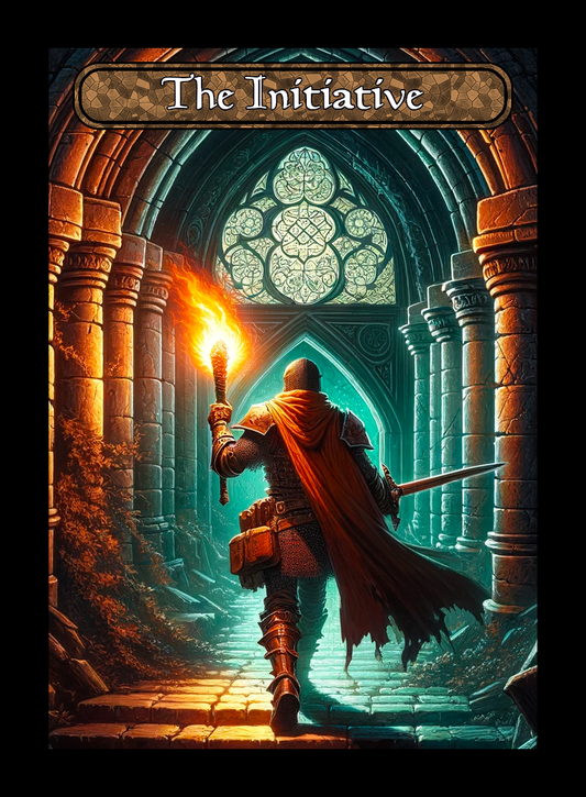 The Initiative token - custom Stained Glass art design for tabletop gaming