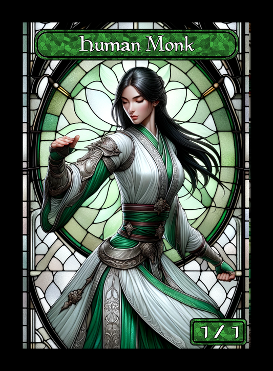 Human Monk token - custom Stained Glass art design for tabletop gaming