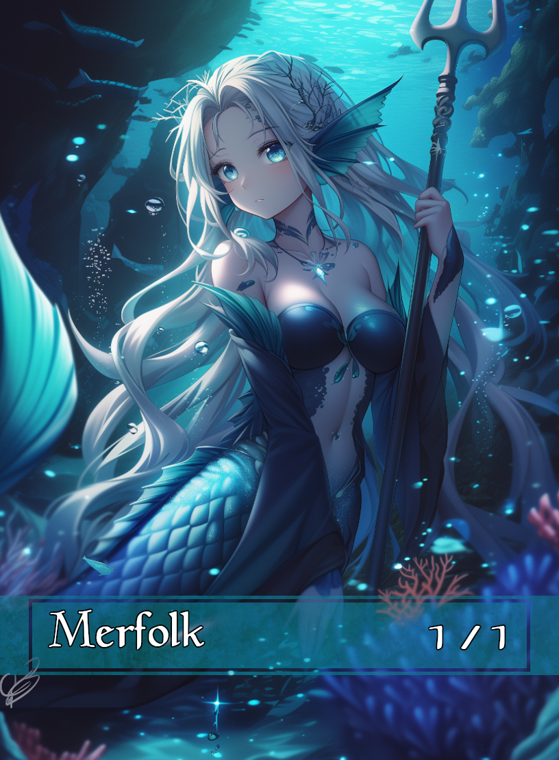 Merfolk token - custom Anime art design for tabletop gaming