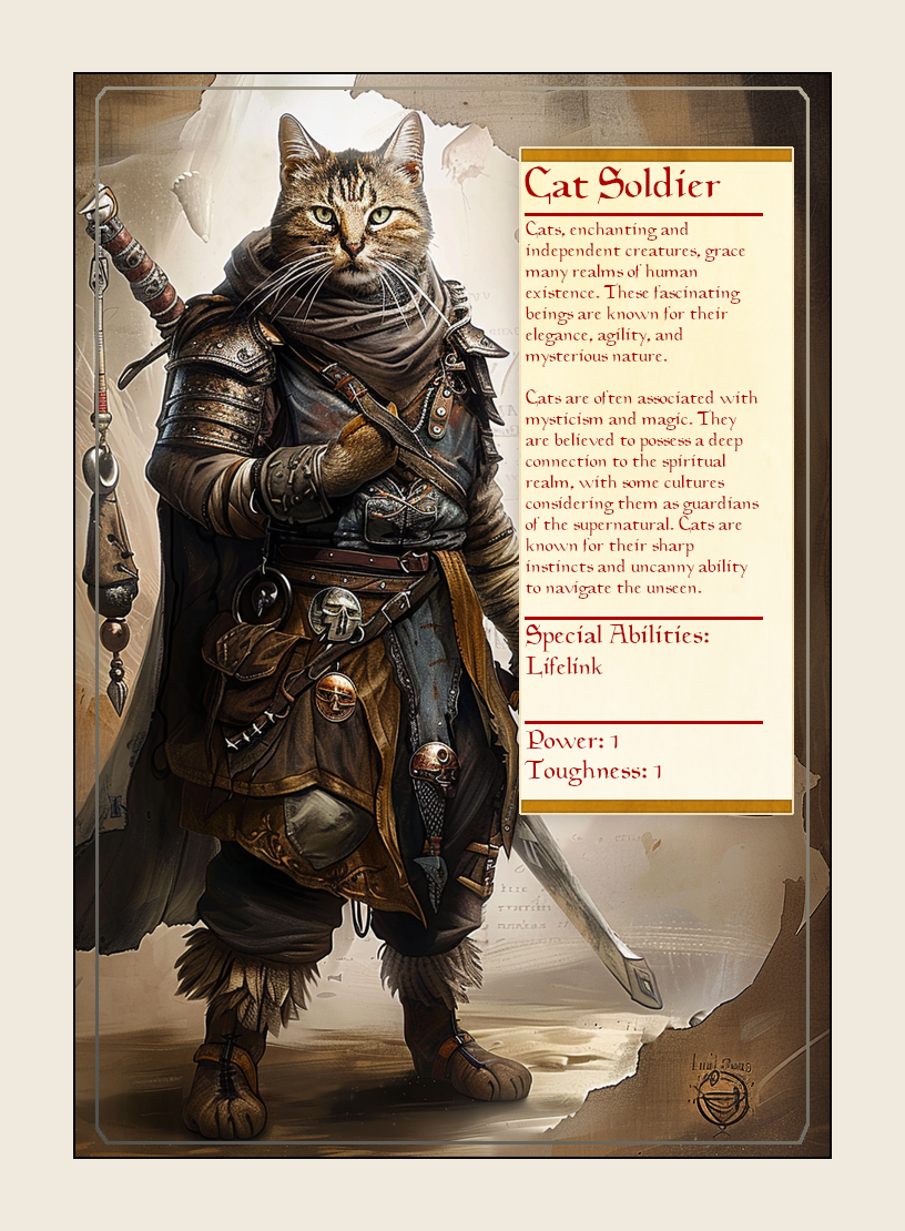 Cat Soldier token - custom Monster Profile art design for tabletop gaming